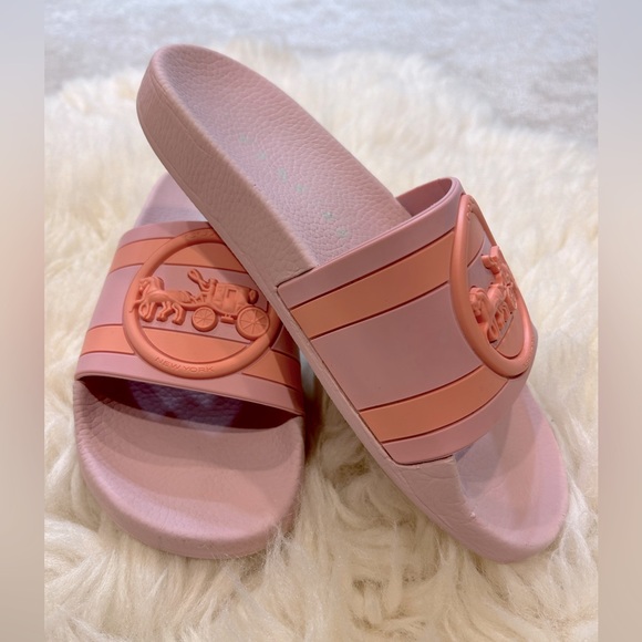 COACH pink and orange pool slides sandals rubber beach shoes size 6 - Picture 1 of 4